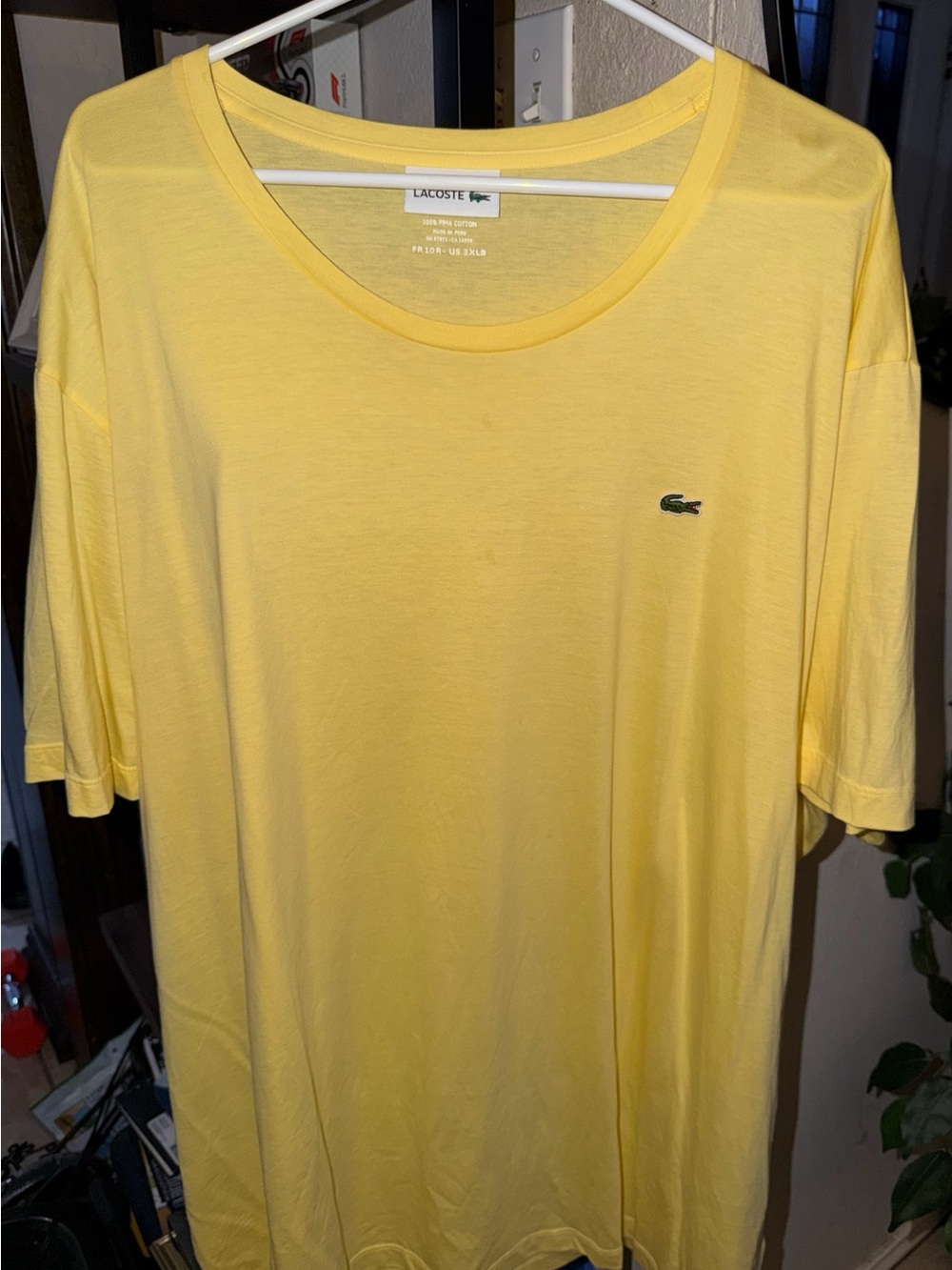 Lacoste Men’s Yellow Short-Sleeve Crew Tee with Crocodile Logo 3XL Big